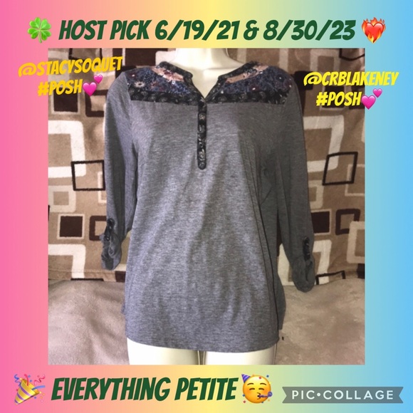 Style & Co PL grey 3/4 sleeved shirt - Picture 1 of 6